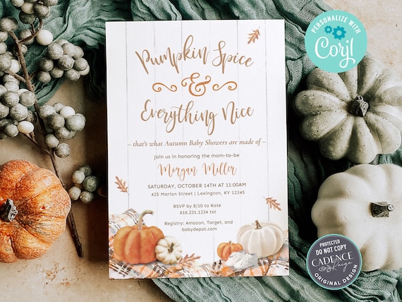 Pumpkin Spice Baby Shower Invitation, Fall Baby Shower Invitation, Autumn Baby Shower, Coffee Baby Shower, Gender Neutral, Printable, FQ2