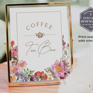 8 x 10 Coffee and Tea Bar Sign, Tea Party Coffee and Tea Station Sign, Printable Tea and Coffee Bar Sign, Boho Wildflowers Decor, PDF, W3