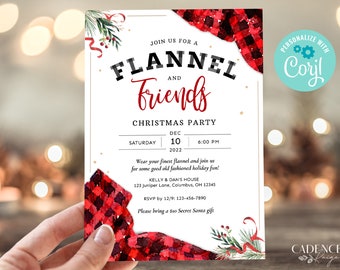Flannel and Friends Holiday Party Invitation, Casual Holiday Party, Fun Christmas Party Invitation, Cozy Invitation, DIY Printable Corjl BP