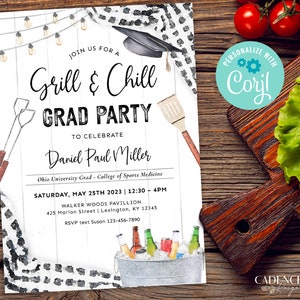 Grill and Chill Grad Party Invitation, BBQ Grad Party Invitation, College Graduation Party, Backyard Grill Out Grad Party, Printable DIY