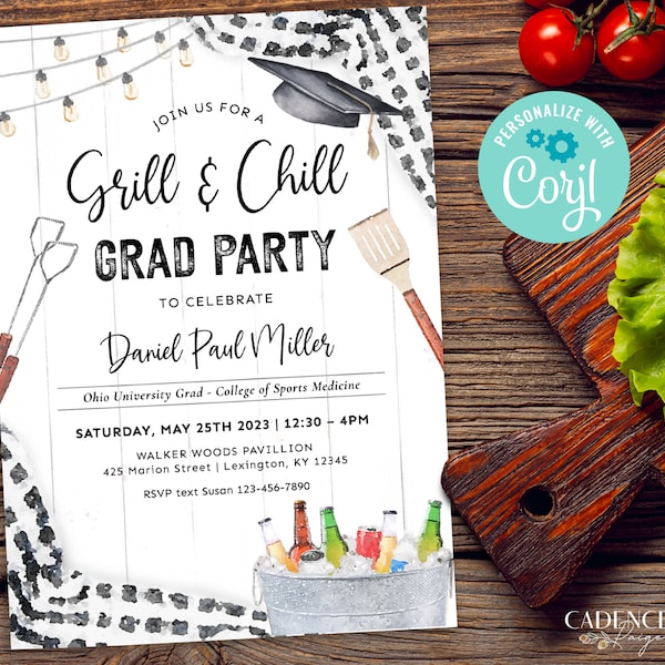 Grill and Chill Grad Party Invitation, BBQ Grad Party Invitation, College Graduation Party, Backyard Grill Out Grad Party, Printable DIY