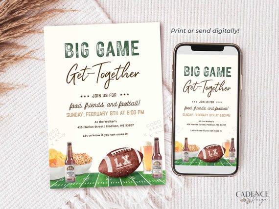 Editable Super Sunday Football Watch Party Invitation: Bowl Game Invite (Digital Template)