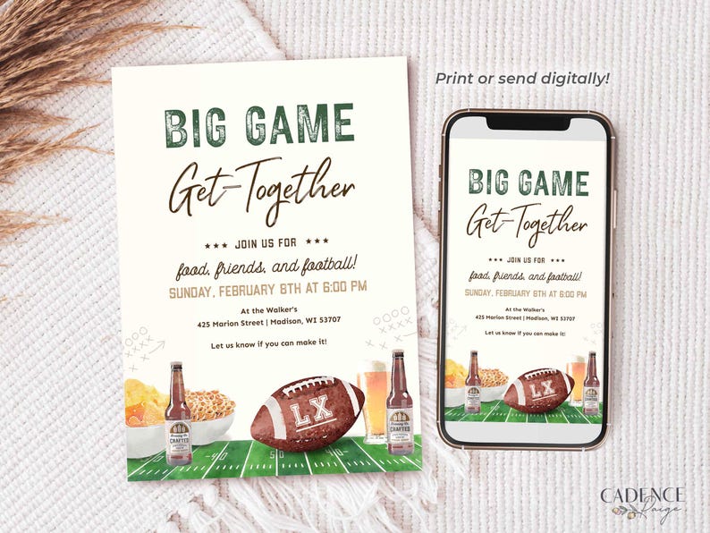 Editable Super Sunday Football Watch Party Invitation: Bowl Game Invite (Digital Template) image 1