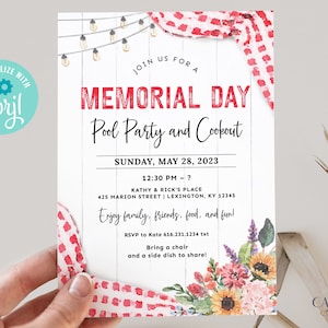 Digital Memorial Day Party Invitation, Memorial Day Picnic Invite, Summer Pool Party Invite, Memorial Day BBQ, Summer Kickoff, DIY Printable