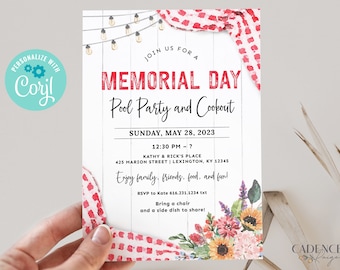 Digital Memorial Day Party Invitation, Memorial Day Picnic Invite, Summer Pool Party Invite, Memorial Day BBQ, Summer Kickoff, DIY Printable