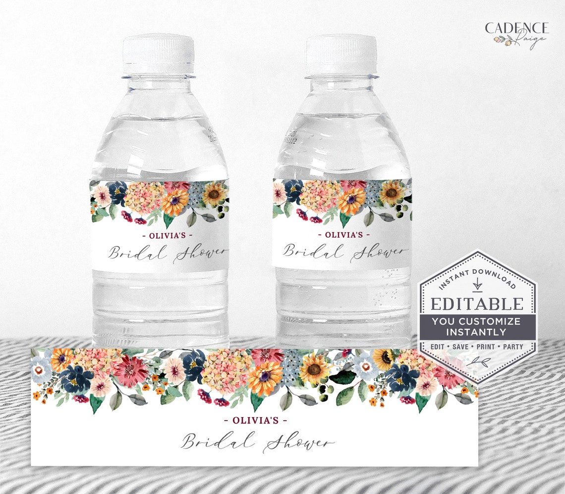 Bridal Shower Water Bottle Labels Fall Flowers Water Bottle | Etsy