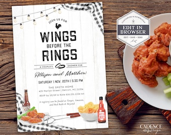 Hot Wings Couples Shower Invitation, Wing Night, Casual Rehearsal Dinner Invite, Chicken Wings, Hot Wings, Buffalo Wings, Printable Corjl