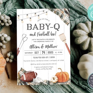 Fall Baby-Q Shower Invitation, Football Baby Shower Invitation, Autumn Couples Baby Shower Invite, Gender Neutral Shower, Printable, DIY, GP