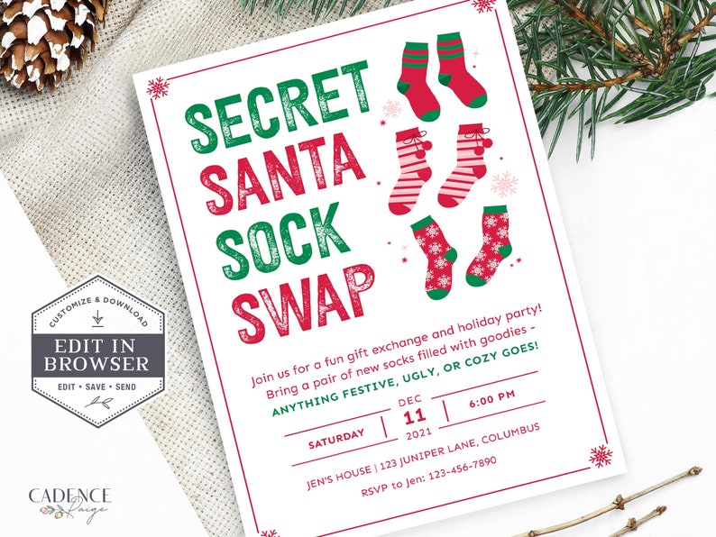 Christmas Sock Exchange Party Invite Holiday Sock Swap Party Etsy