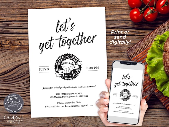 Backyard BBQ Invitation for Summer Cookout Invite Grillin & Chillin Get Together Picnic Reunion Invite Send Digitally DIY Printable Corjl