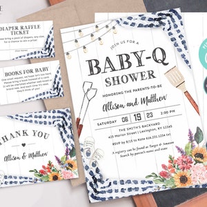Navy Baby-Q Shower Invitation, BBQ Baby Shower Invite, Coed Baby Sprinkle Invite, Backyard Baby Shower, Gender Neutral, Printable, DIY BQN