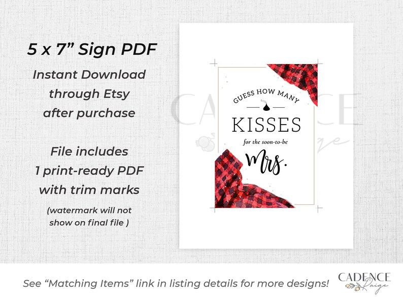 Printable Guess How Many Kisses Sign 5 X 7 Guess the Kisses - Etsy