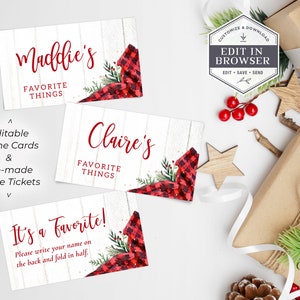 Lieblings Dinge Tickets, Lieblings Dinge Namen Karten, Geschenkbörse, Raffle Tickets für die Weihnachtsfeier, Lieblings Dinge Party Printable Corjl AP