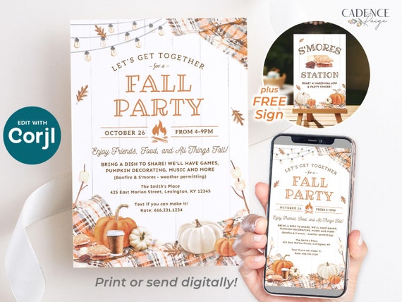 Fall Party Invitation Fall Harvest Party Invite Fall Festival Fall Neighborhood Block Party Community Picnic Bonfire Party DIY Digital Evite