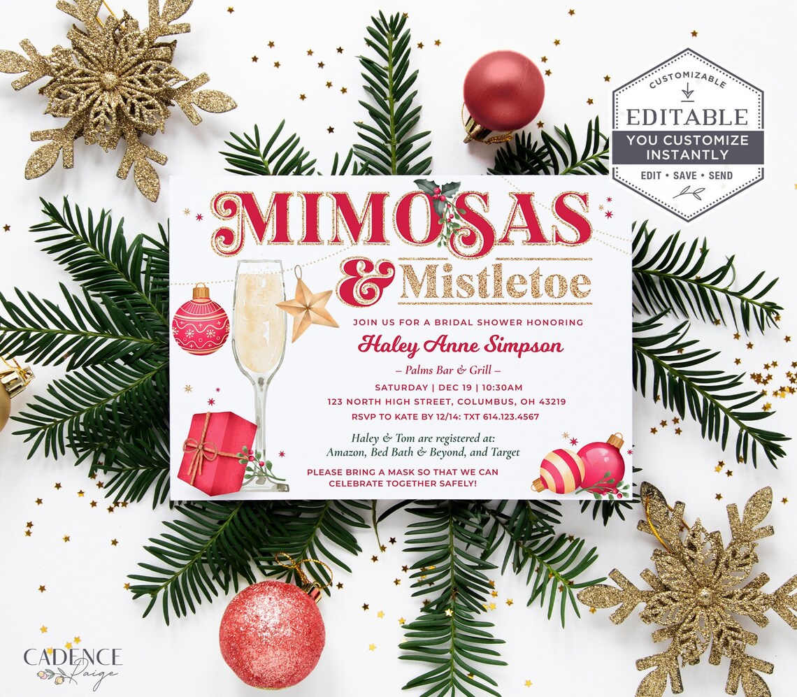 Christmas Bridal Shower Invitation Mimosas & Mistletoe Etsy