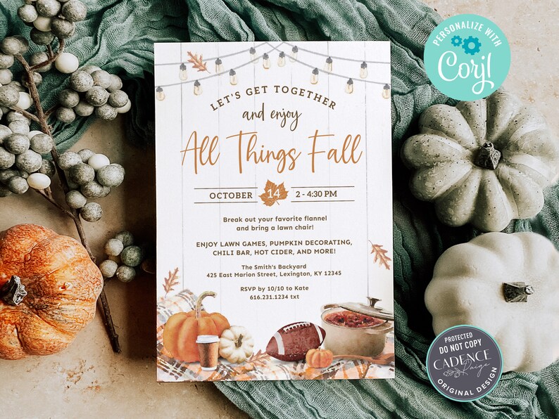 All Things Fall Invitation, Digital Fall Harvest Party Invitation, Neighborhood Fall Party Invite, Fall Celebration, DIY Printable Corjl image 8