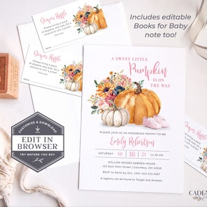 Pink Little Pumpkin Baby Shower Invitation, Baby Girl Shower Invitation, Fall Baby Shower Invitation, Autumn Baby Girl Shower, Printable DIY