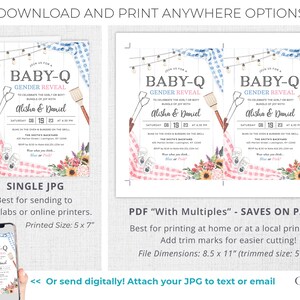 Gender Reveal BBQ Invitation, Baby-Q Gender Reveal Invitation, Fun Gender Reveal Invite, Blue or Pink, boy or girl, BabyQ Printable DIY BQGR image 7