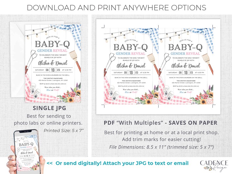 Gender Reveal BBQ Invitation, Baby-Q Gender Reveal Invitation, Fun Gender Reveal Invite, Blue or Pink, boy or girl, BabyQ Printable DIY BQGR image 7