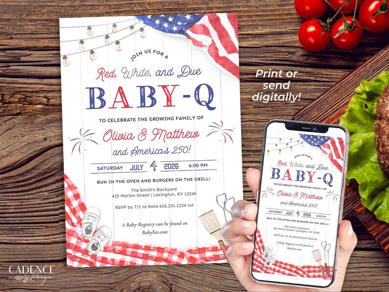 Red White & Due Baby-Q Invitation Template | Patriotic Baby Shower BBQ Invite | 4th of July America's 250 | Backyard BBQ Shower | Editable image 14