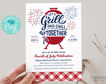 Digital 4th of July Party Invitation, July 4th BBQ Invitation, Fourth of July Cookout Invitation, Independence Day Invite, DIY Printable A22