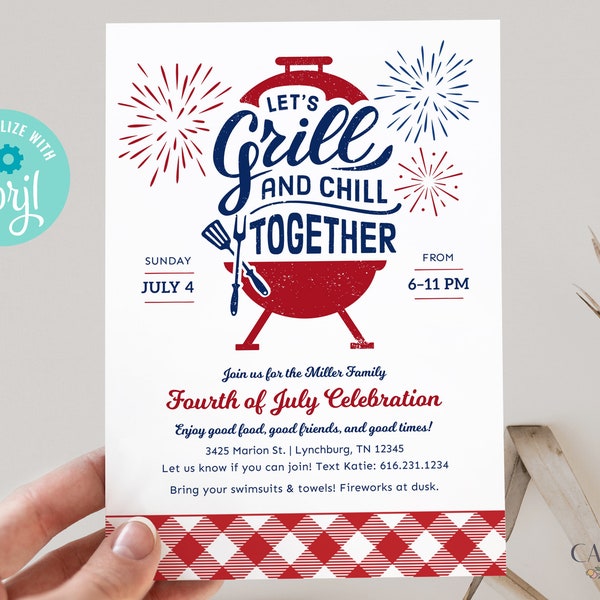 Digital 4th of July Party Invitation, July 4th BBQ Invitation, Fourth of July Cookout Invitation, Independence Day Invite, DIY Printable A22