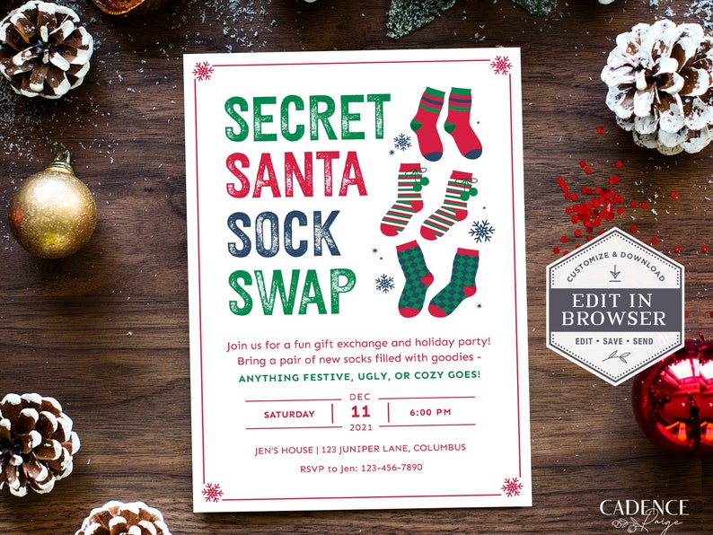 Christmas Sock Exchange Party Invite Holiday Sock Swap Party Etsy