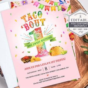 Girls First Birthday Invitation, Taco Bout Birthday Invitation, 1st Fiesta Invitation, 1st Birthday Fiesta Invite, DIY, EDITABLE, Corjl, A24