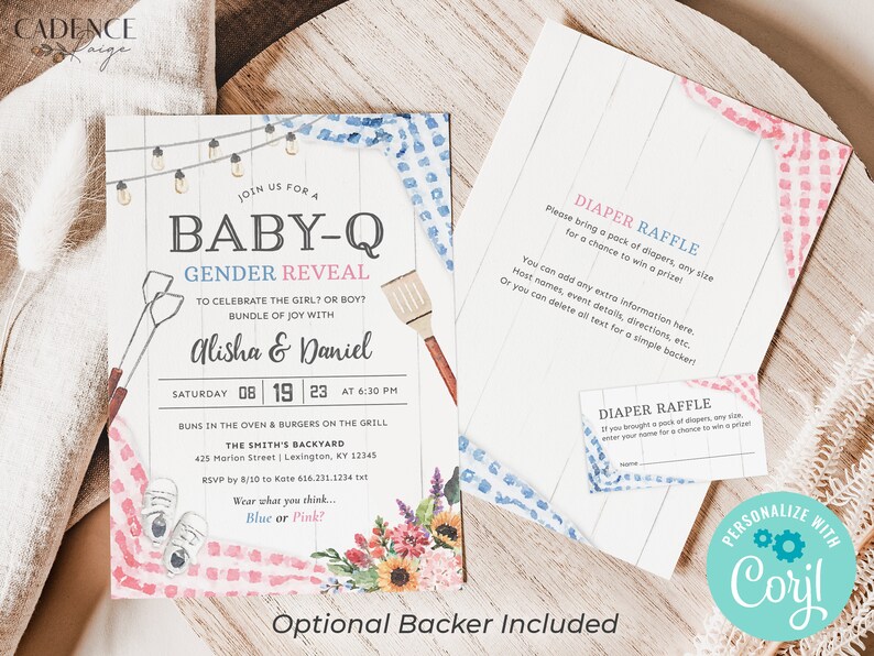 Gender Reveal BBQ Invitation, Baby-Q Gender Reveal Invitation, Fun Gender Reveal Invite, Blue or Pink, boy or girl, BabyQ Printable DIY BQGR image 6