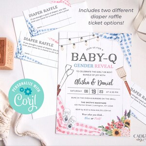 Gender Reveal BBQ Invitation, Baby-Q Gender Reveal Invitation, Fun Gender Reveal Invite, Blue or Pink, boy or girl, BabyQ Printable DIY BQGR image 3