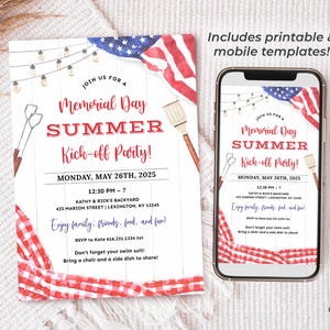 Memorial Day Party Invitation, Memorial Day Picnic Invite, Summer Pool Party Invite, Memorial Day BBQ Invite, Summer Kickoff, DIY, Printable