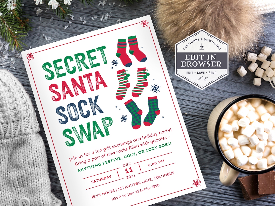 Christmas Sock Exchange Party Invite Holiday Sock Swap Party Etsy
