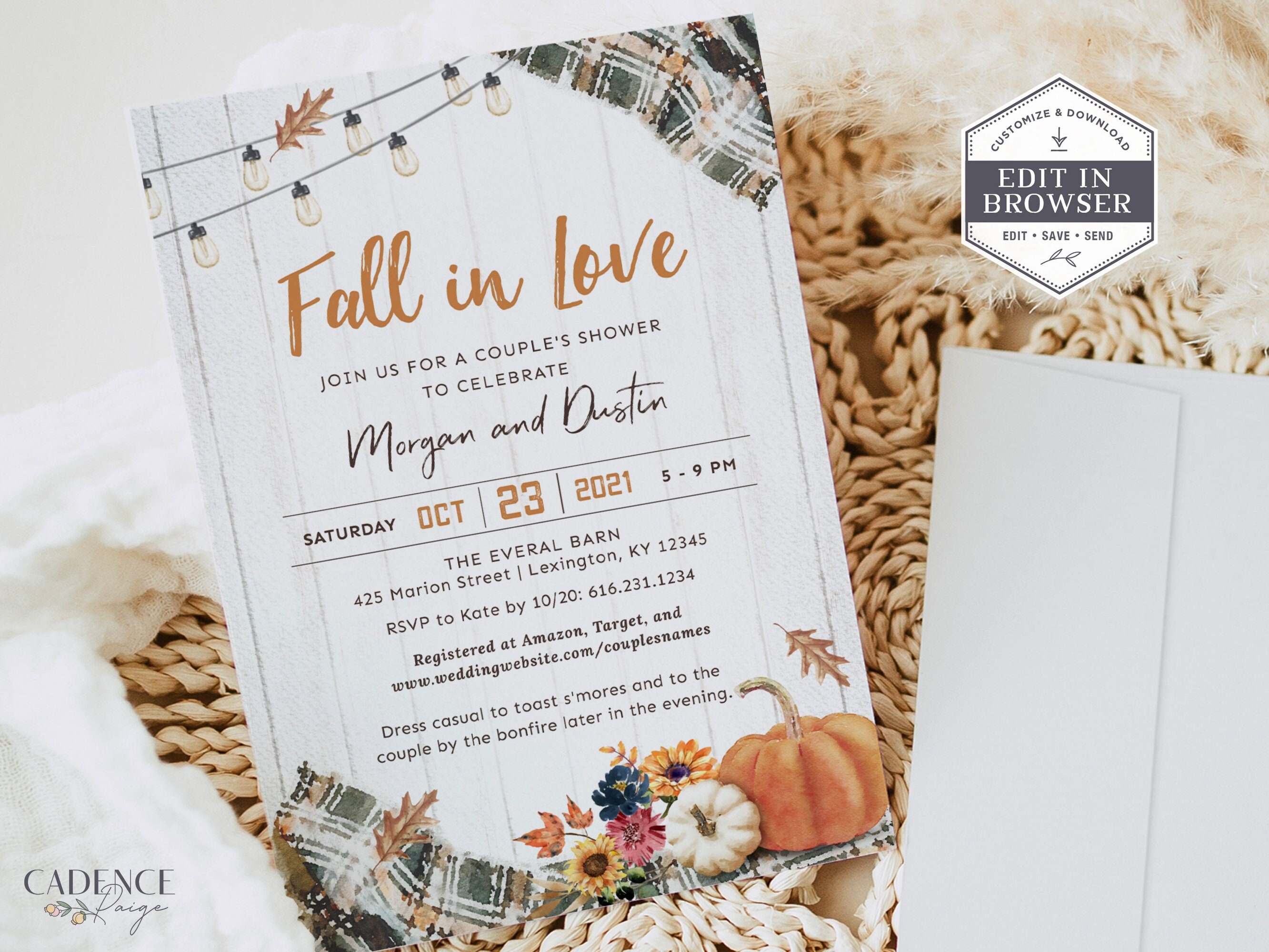 Fall Bridal Shower Invitation, Fall Harvest Couple's Shower Invit…
