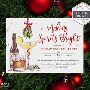 Holiday Cocktail Party Invite, Holiday Party Invite, Christmas Party Invitation, Christmas Happy Hour, Adult Holiday Party, Printable, Corjl