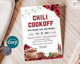 Digital Chili and Football Invitation, Chili Cook Off Invitation, Chili Party, Chili Potluck Invitation, The Big Game, Cookoff digital Corjl