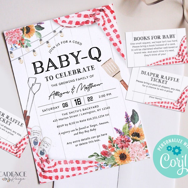 Baby-Q Shower Invitation Template, BBQ Baby Shower Invite, Couples Baby Shower Invite Backyard Baby Shower Gender Neutral, Printable DIY BQR