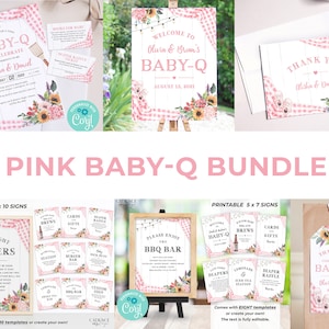 Pink Baby-Q Shower Bundle, Pink BabyQ Decorations, Girl BabyQ Shower Signs, Couples Shower, Pink Baby BBQ Decorations Baby Girl Corjl BQP