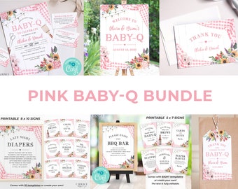 Pink Baby-Q Shower Bundle, Pink BabyQ Decorations, Girl BabyQ Shower Signs, Couples Shower, Pink Baby BBQ Decorations Baby Girl Corjl BQP