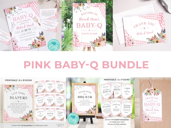 Pink Baby-Q Shower Bundle, Pink BabyQ Decorations, Girl BabyQ Shower Signs, Couples Shower, Pink Baby BBQ Decorations Baby Girl Corjl BQP