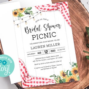 Bridal Shower Picnic Invitation, Picnic Shower Invitation, Picnic Wedding Shower Invitation, Backyard Picnic Bridal Shower Invite, Printable