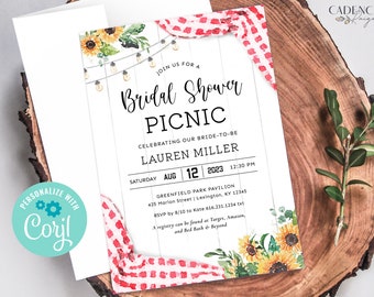 Inbjudan till picknick för bruddusch, inbjudan till picknickdusch, inbjudan till bröllopsdusch för picknick, inbjudan till bruddusch för bakgården, utskrivbar