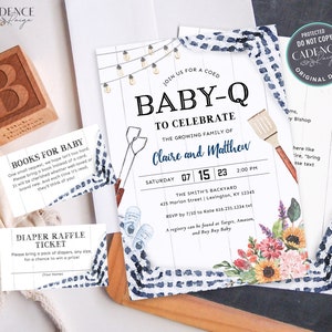 Navy Baby-Q Shower Invitation, BBQ Couples Baby Shower Invite, Baby Boy, Couples Baby Shower Invite, Backyard Shower, Printable, DIY BQN