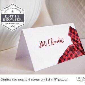 Buffalo Plaid Place Cards, Flannel Food Signs, Customizable Food Cards ...