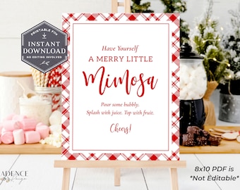 Christmas Mimosa Bar Sign: Red Plaid Holiday Brunch Decor