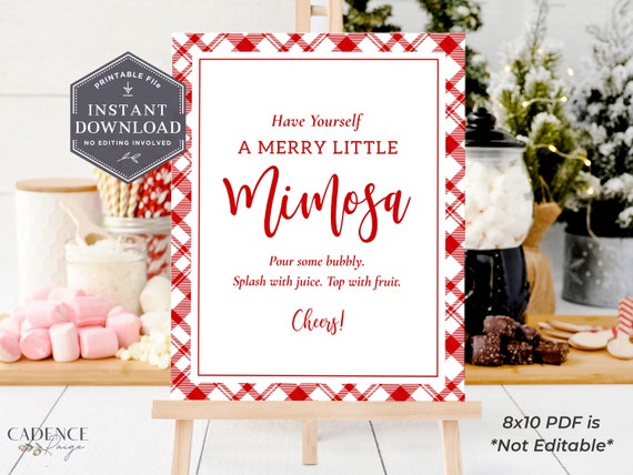 Christmas Mimosa Bar Sign: Red Plaid Holiday Brunch Decor (Printable PDF)