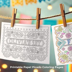 Kleurplaten Fiesta, afdrukbare Papel Picado-pagina's, Mexicaanse kleurplaat Activiteit, Decor Three-Esta, First Fiesta, Cinco De Mayo Coloring