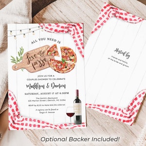 Pizza Couples Shower Invitation, Casual Pizza and Wine Bridal Shower Invitation, Italian Couples Shower, Love and Pizza, Printable Corjl, P3 image 4