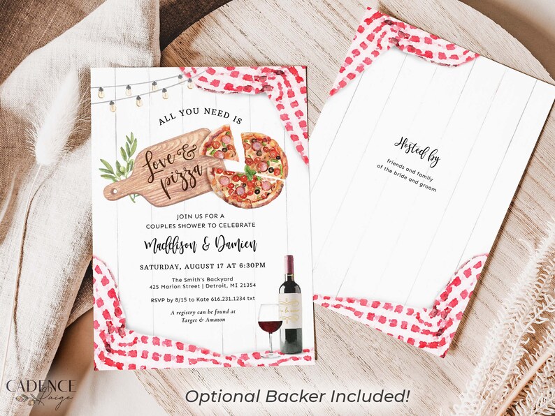 Pizza Couples Shower Invitation, Casual Pizza and Wine Bridal Shower Invitation, Italian Couples Shower, Love and Pizza, Printable Corjl, P3 image 4