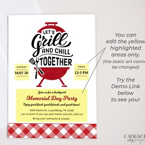 Digital Labor Day BBQ Invitation, Summer Party Invitation, Memorial Day Party Invitation, Cookout Invitation, Grill & Chill, DIY, Printable image 6