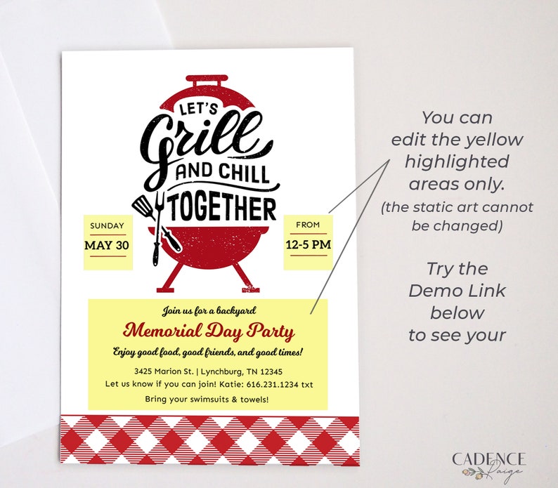 Digital Labor Day BBQ Invitation, Summer Party Invitation, Memorial Day Party Invitation, Cookout Invitation, Grill & Chill, DIY, Printable image 6